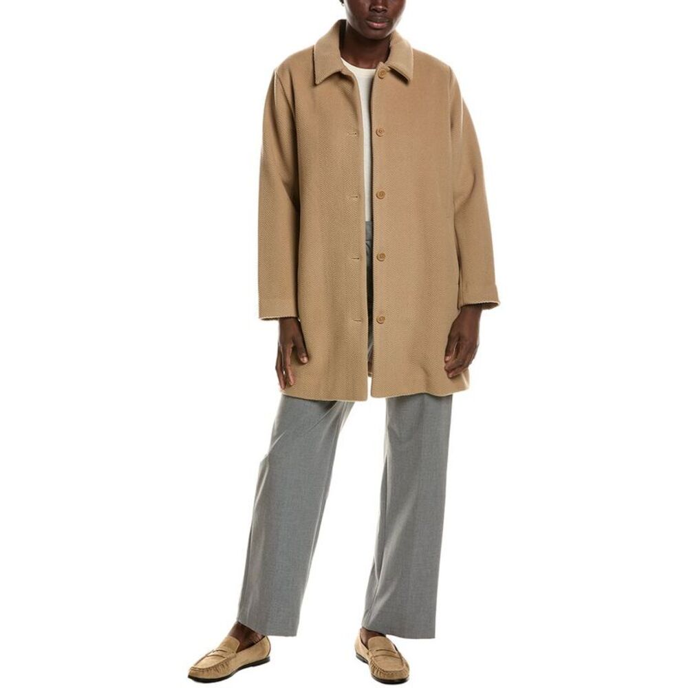 Eileen Fisher Womens Classic Collar Wool Coat, Brown